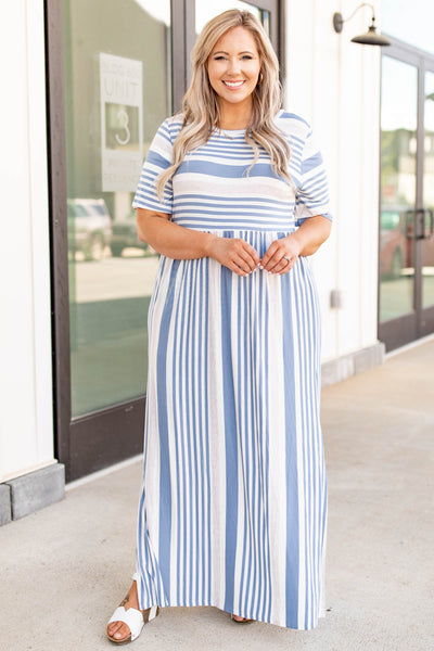 Stripe On Cue Maxi Dress, Dusty Blue ...